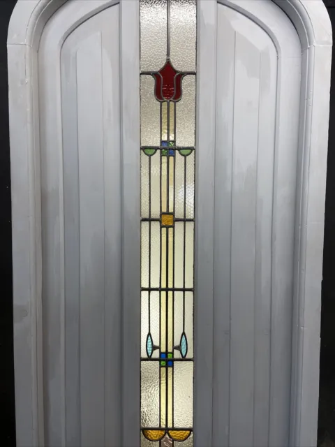 1 Stained Glass Front Door Wooden Reclaimed Old Antique Lead Arched Wood Frame 3