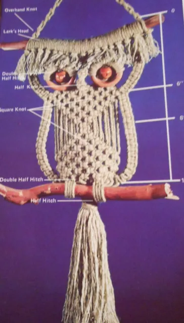 Macrame using new fibers: OWLS, plant hangers, VINTAGE booklet - see pics