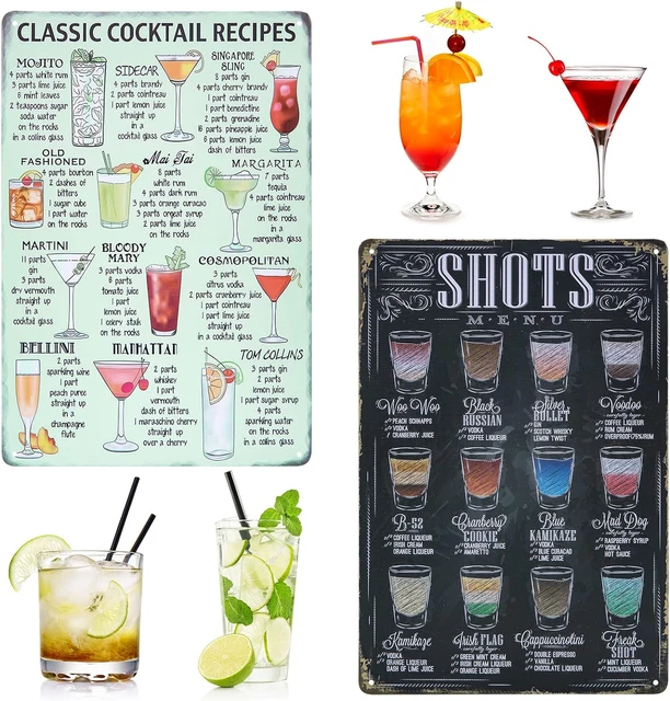 Targa Metallica Vintage Cocktail Tequila - Cartello Decorativo Da Parete 30,5x20,3 Cm - Stile Retrò Per Bar E Casa