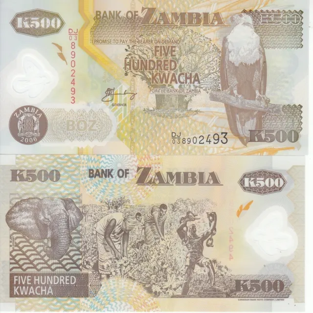 Zambia 500  Kwacha 2006 Polymer Unc Fds Africa