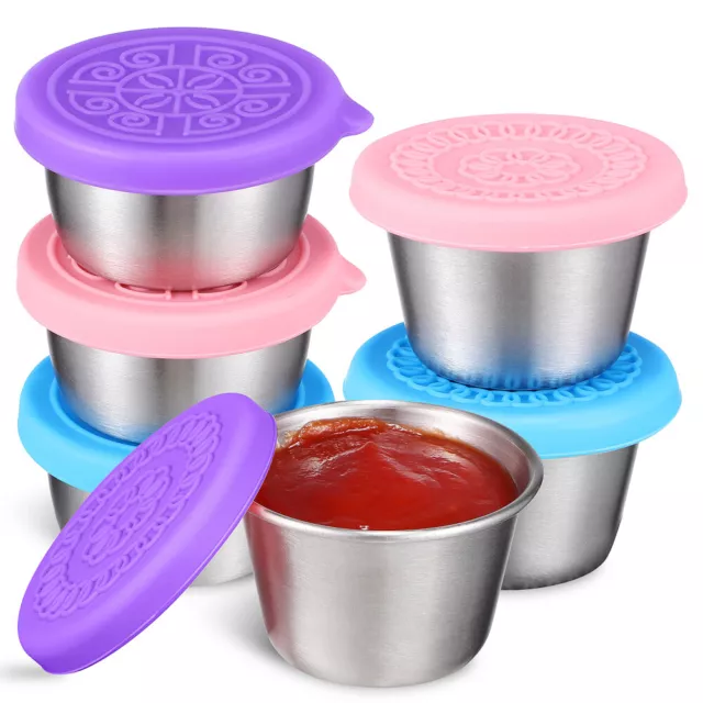 6Pcs Mini Stainless Steel Condiment Containers with Lids for Lunch Box
