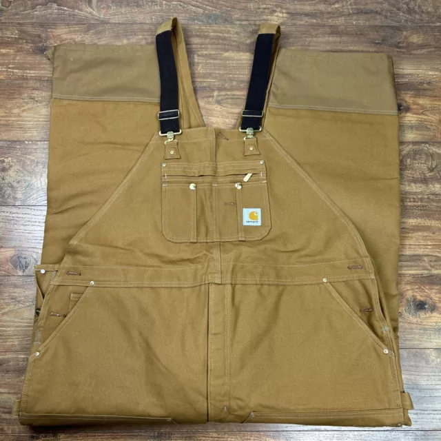 BRAND NEW Carhartt Mens Quilt Lined Zip To Thigh Bib Overalls BROWN R41 52 X 32