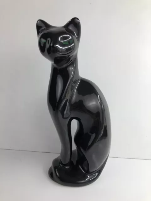 70’s Gorgeous Green Eyed Vintage Large Black Cat Porcelain Figurine Statue 28cm