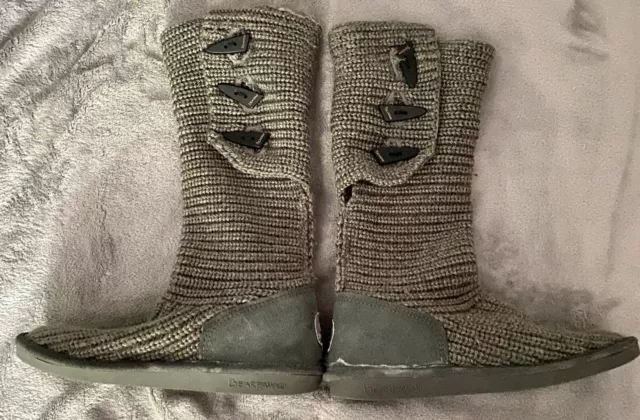 BEARPAW Women's Gray Boots Size 9 M Cable Knit Sweater Tall Fold Over