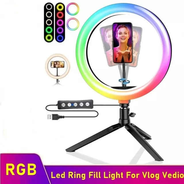 Anillo De Luz LED RGB multi color 26cm regulable Para selfis lámpara De anillo