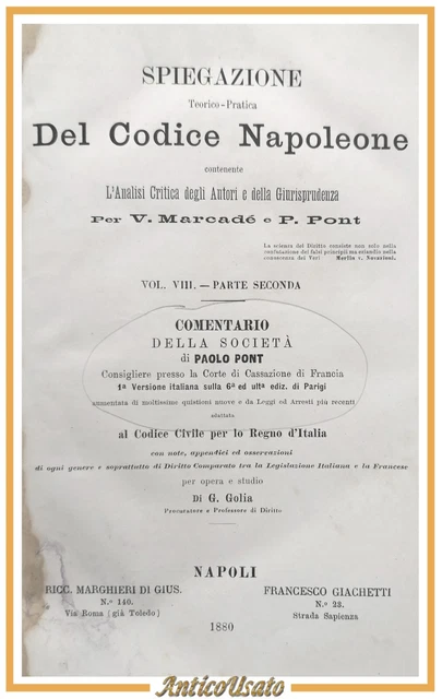 SPIEGAZIONE TEORICO PRATICA DEL CODICE NAPOLEONE volume 8 di Marcadé ...