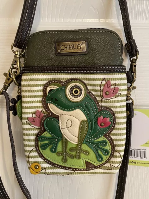 New Item!!  New Listing!!   Chala Lily Frog Cell Phone Crossbody - Green Stripes