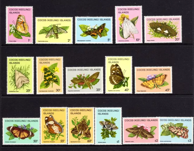 1982 ***MUH*** (Aust.) COCOS (KEELING) - SET of 16 BUTTERFLY & MOTH Stamps.