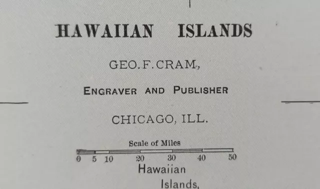 Vintage 1898 HAWAIIAN ISLANDS Map 14"x11" Old Antique Original LANAI KAUAI ~FINE