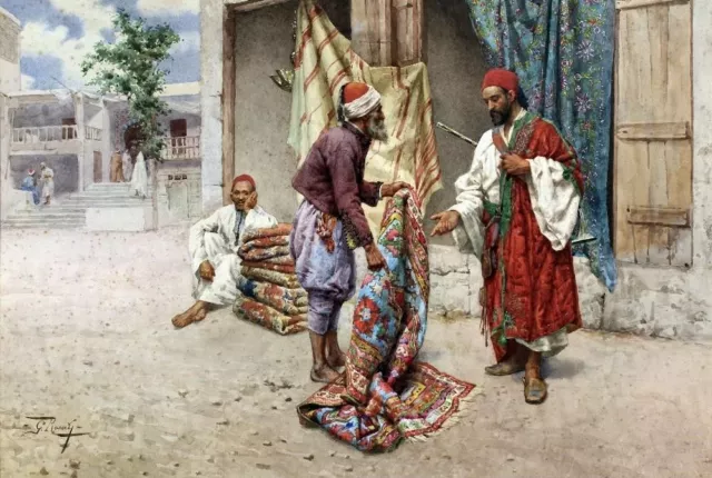 Oil painting arab portraits in street Arabian-Carpet-Sellers-Giulio-Rosati art