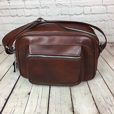 American Tourister VTG Brown Leather Luggage Duffel Bag Carry on Weekender EUC