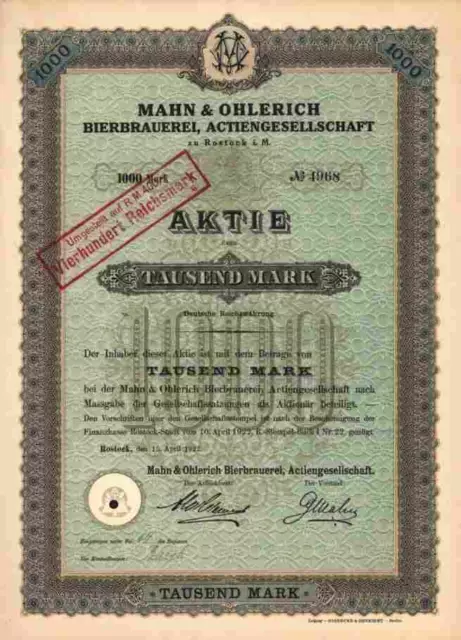 Mahn & Ohlerich Bierbrauerei AG 1922 VEB Rostock Beck Bremen Dortmund Janssen