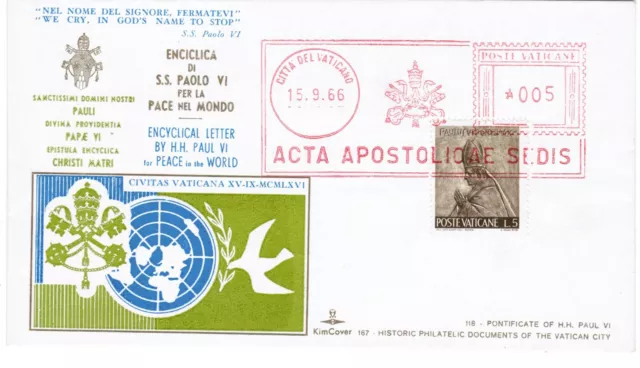 Vatican FDC 1966 Pope Paul VI Letter for Peace in World SG468