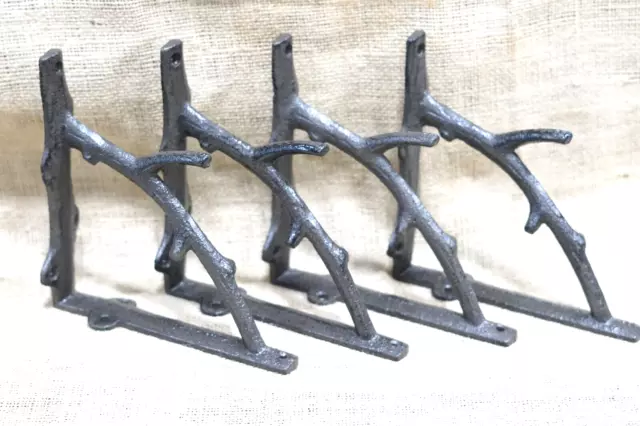 4 Cast Iron Tree Branch Shelf Wall Brace Rustic Wood Bracket 6 1/2" Corbel