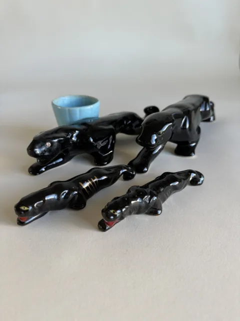 Vintage Black Ceramic Panther Figure Lot