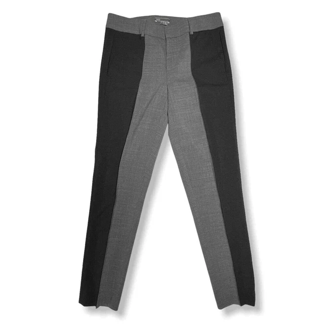 Vince Womens 2 Slim Skinny Dress Pants Gray Black Color Block Wool Blend Stretch