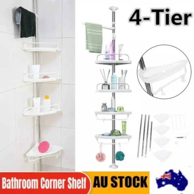 Telescopic Bathroom 4 Tier Shelf Adjustable Wall Corner Shower Rack Organizer