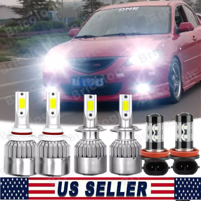 For Mazda 3 2004 2005 2006 Mazda3 6000K LED Headlights High/Low + Fog Lights 6pc