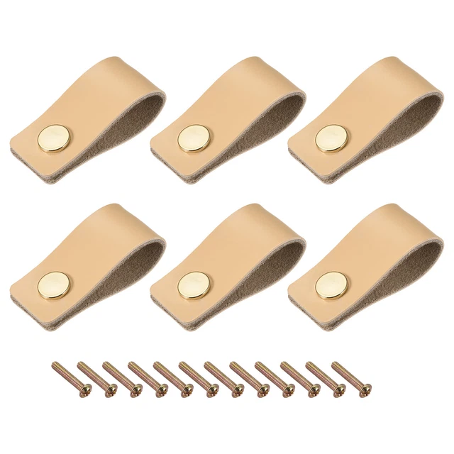 Drawer Knobs, 2.36" 6Pcs Leather Dresser Handle Door Pulls Cupboard Pull, Beige