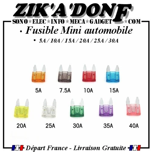 Fusible Mini automobile 1A 2A 3A 5A 10A 15A 20A 25A 30A 35A 40Apar lot de 2 ou 5