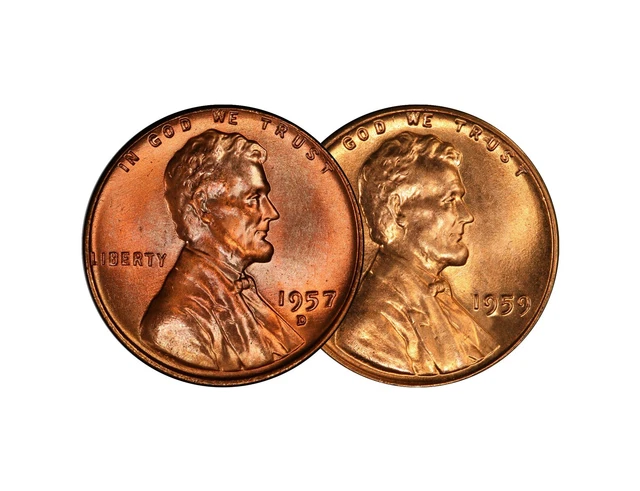 1957 D 1959 P Lincoln Wheat Memorial Cent 1c Brilliant Uncirculated 2 Set