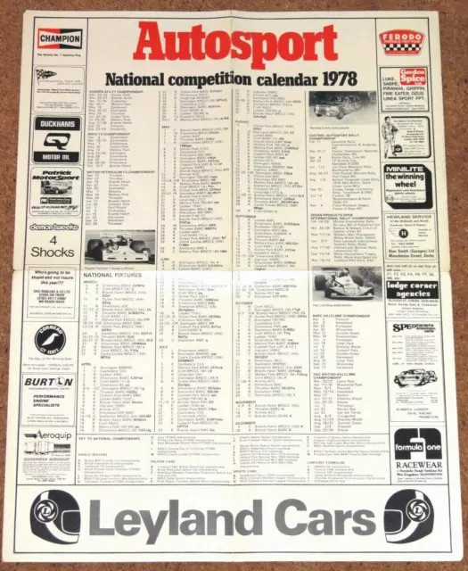Autosport 1978 NATIONAL COMPETITION CALENDAR -Rally Hillclimb F3 Club Meets etc
