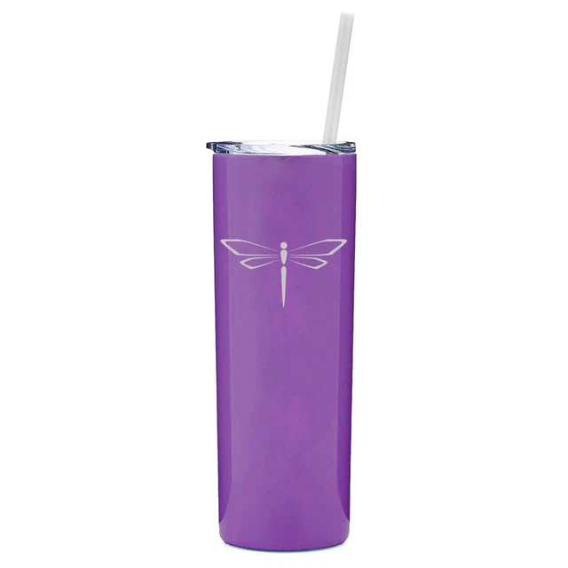 20 oz Skinny Tumbler Stainless Steel Insulated Travel Mug w/ Straw Dragonfly