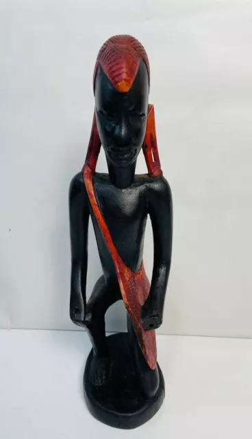 Wooden Old African Tribal Themed Man Figurine Hand Carved Statue 12”