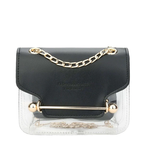 Cute Black and Clear Transparent Small Chian Crossbody Bag With Inner Pouch