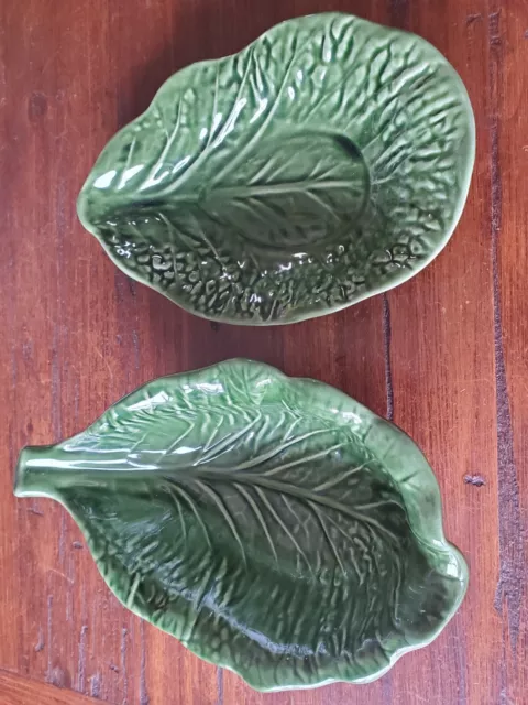 2 NEW BORDALLO PINHEIRO OF PORTUGAL Green Cabbage Leaf Dishes, P.262-B & P.262-C