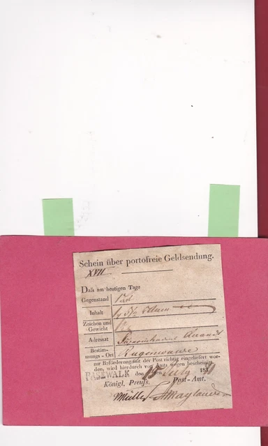 1880 Preussen Pasewalk Schein über portofreie Geldsendung n Rügenwalde
