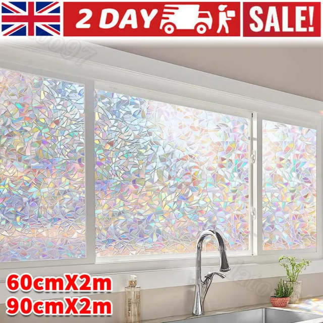 3D Rainbow Privacy Window Film Door Stained Glass Static Cling Sticker Frosted