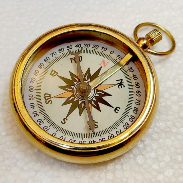 Sundial Compass Pocket Brass Vintage Antique Nautical Gift Style Button Push