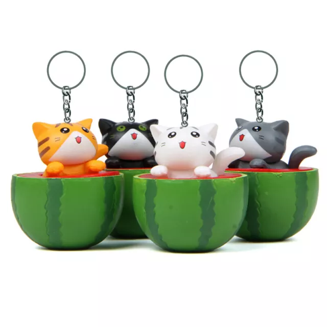 Creative Personality Cute Summer Watermelon Cats Keychain For Women Men Keych-ou