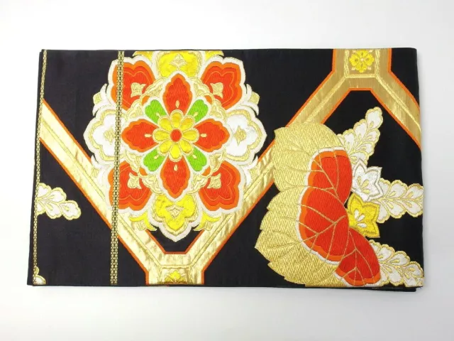 Japanese antique vintage brocade silk Fukuro Obi sash belt Kimono textile chacha