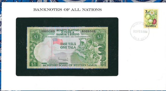 Banknotes of All Nations Western Samoa P-19 1 Tala 1980 UNC Low# A009569