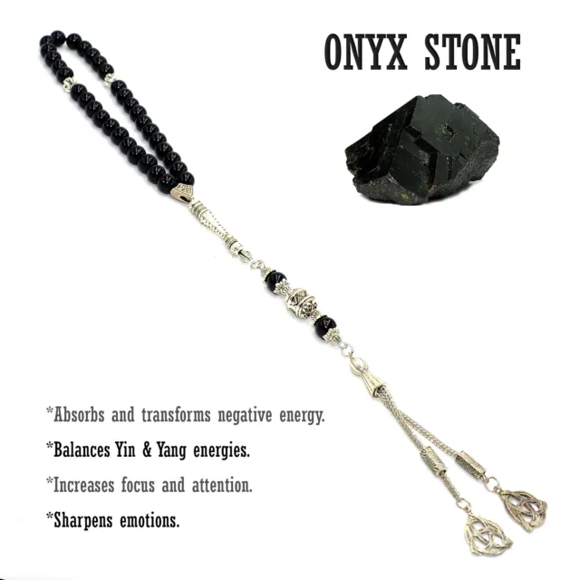 Black Onyx Stone Prayer Beads-Tesbih-Tasbih-Tasbeeh-Misbaha (8 mm 33 beads)