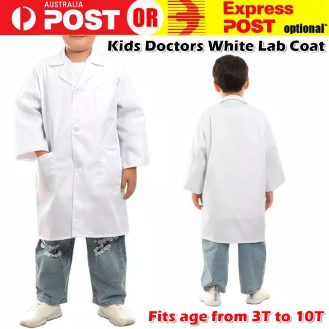 Kids White Lab Coat Doctors Scientist Children Fancy Dress Costume Girls Boys AU