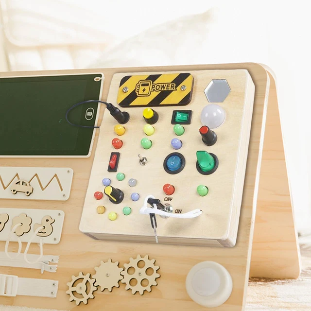 Lights Switch Busy Board Toy with Button Wooden Control Panel for Kids Boys