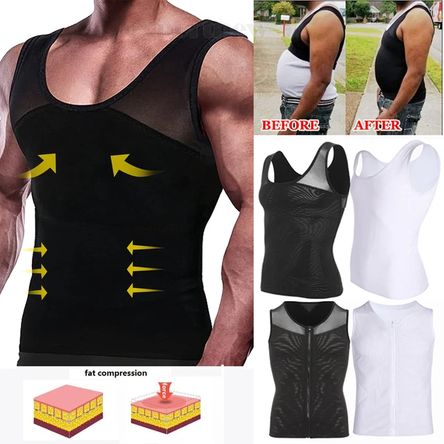 MENS COMPRESSION SHIRT Hide Moobs Slimming Shaper Vest Abs