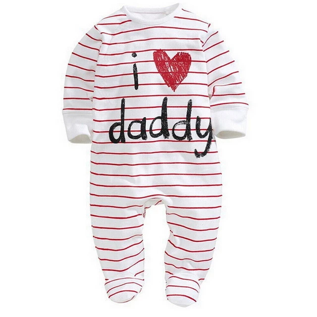 ️Newborn Baby Boy Girl Clothes Stripe I LOVE MUMMY DADDY Romper Jumpsuit Outfit