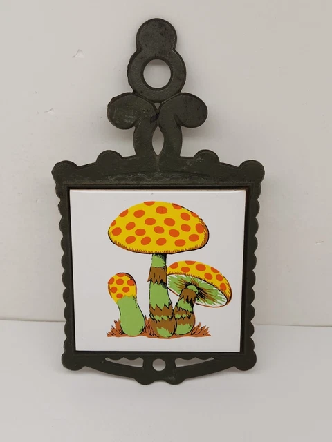 Vintage Cast Iron Tile Polka Dot Mushroom Trivet Hot Plate Wall Hanging Decor