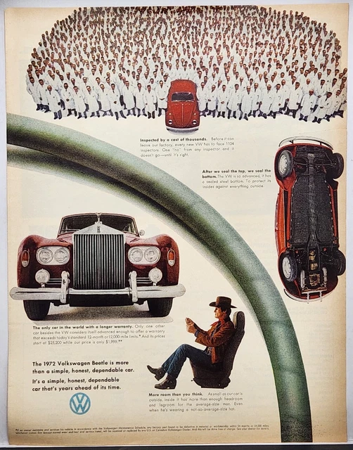 1969 VW Volkswagen Beetle Inspected By Cast Of Thousands Vintage Color Print Ad