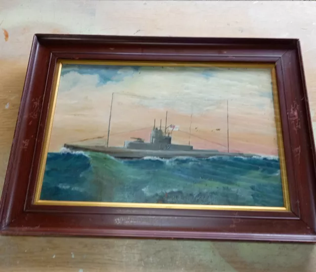 2 x Vintage Oil paintings of HMS G12 WW1 Submarine