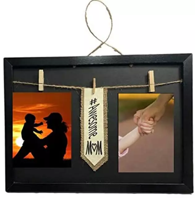 #Awesome Mom Frame with Clothespin Clips for Two 4 x 6 inch Collage Photo Black