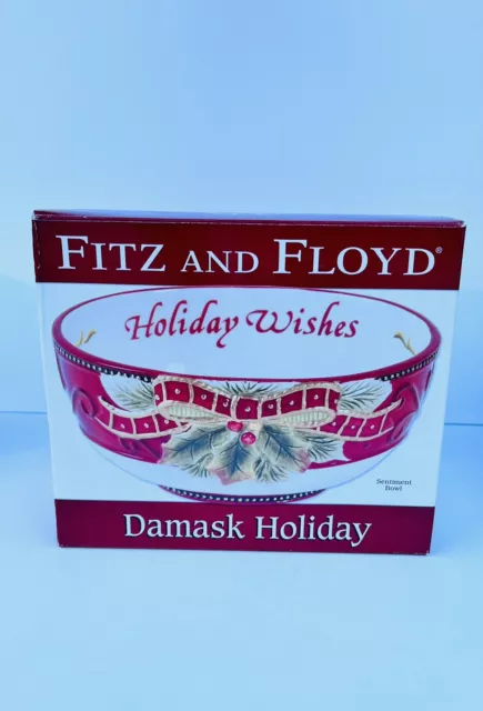 fitz and floyd damask holiday collection sentiment bowl vintage