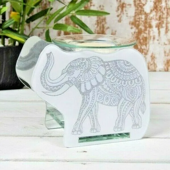Lovely Silver Glitter Elephant Design MirrorGlass Wax Oil Burner Home Decoration