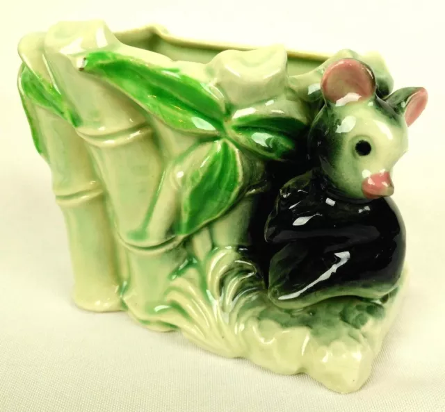 Vintage Baby Bear Ceramic Planter Nursery Vase w Bamboo Hand Decorated Shafford