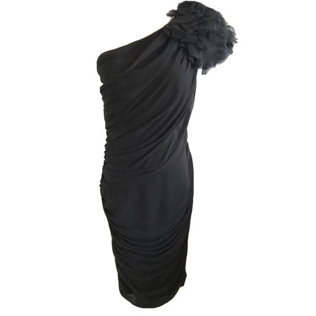 Tadashi Shoji Women Black One Shoulder dress siz 6 Ruched Formal Wedding Stretch Tadashi Shoji Women Black One Shoulder dress siz 6 Ruched Formal Wedding Stretch