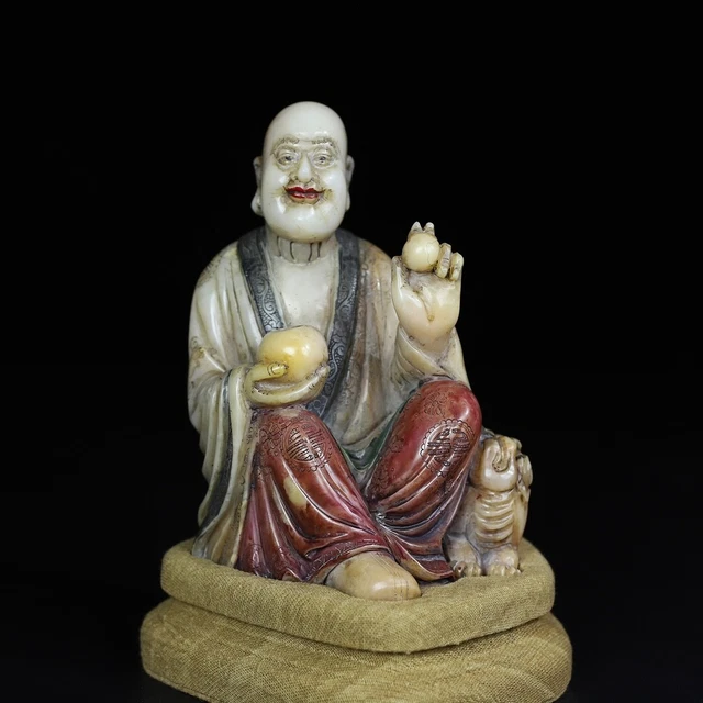 Chinese Exquisite Handmade Luohan Carving Shoushan Stone Statue 2